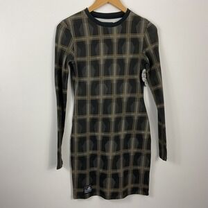 Lurking Class By Sketchy Tank Coffin Plaid Long Sleeve Mini Dress Black Size S